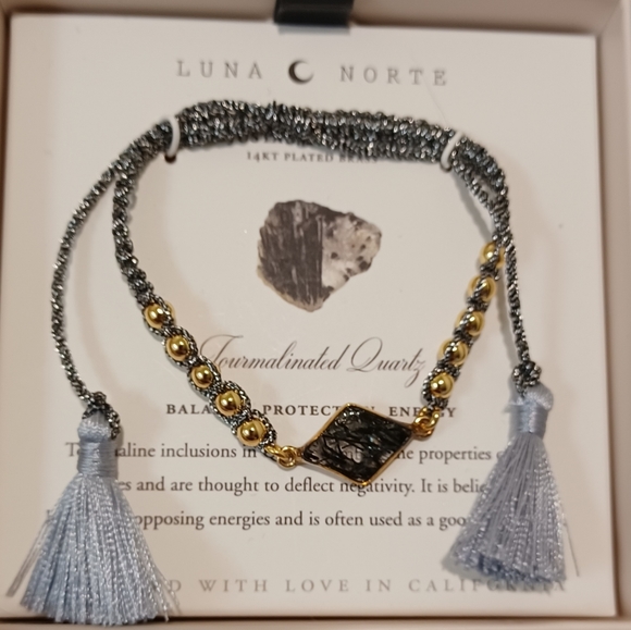 LUNA NORTE NATURAL TOURMALINATED QUARTZ GEMSTONES W/ TASSELS ADJUSTABLE STRING - Picture 7 of 12